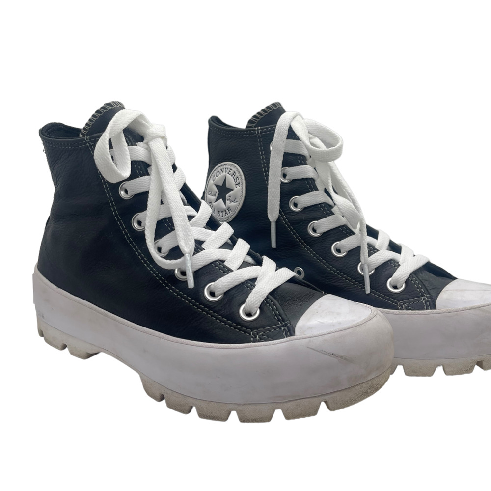 Copied Platform Converse Lugged Black Leather Chunky Converse Size 7 High Tops